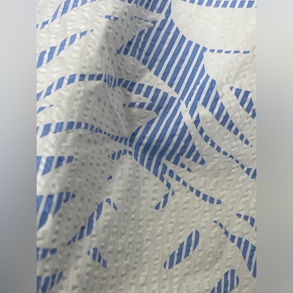 Talbots Tropical Hawaiian Palm Print 100% Cotton Seersucker Blue White Skirt 16 - Picture 5 of 10